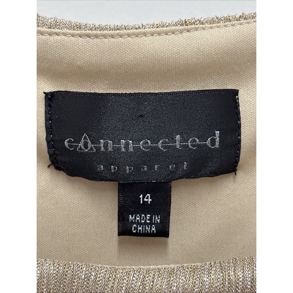 Connected Apparel Dress Tiered Ruffle Womens Size 14 Gold Tan Sparkle‎ Ladies - Picture 2 of 5